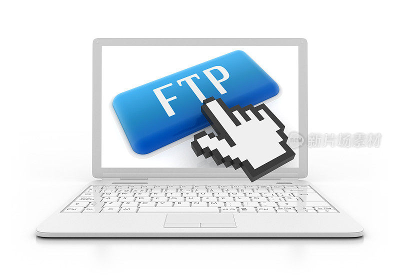 3D笔记本电脑- FTP按钮与手光标